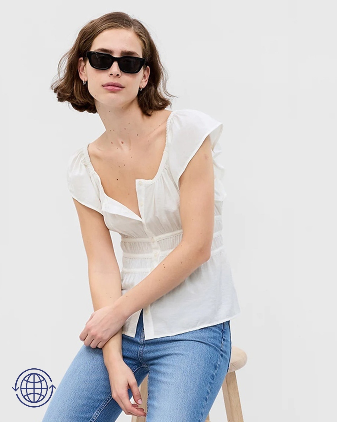 Round-Neck Cinched Waist Top