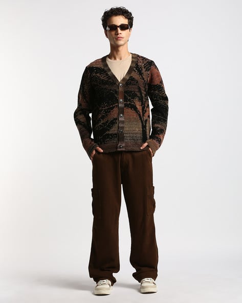 Altheory by AZORTE Men Patterned Regular Fit V-Neck Cardigan