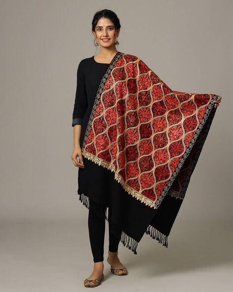 Women Embroidered Stole with Tassels Price in India