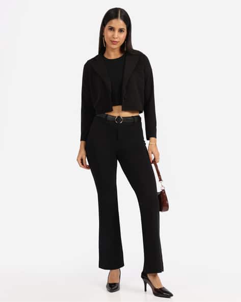 BLISSCLUB Women Flared Flat-Front Trousers