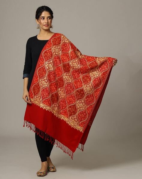 Women Woven Stole with Tassels Price in India