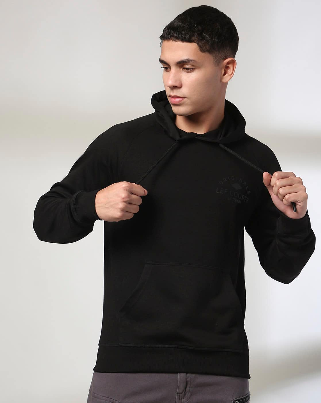 Buy LEE COOPER Men Logo Print Relaxed Fit Hoodie Online | Ajio.com
