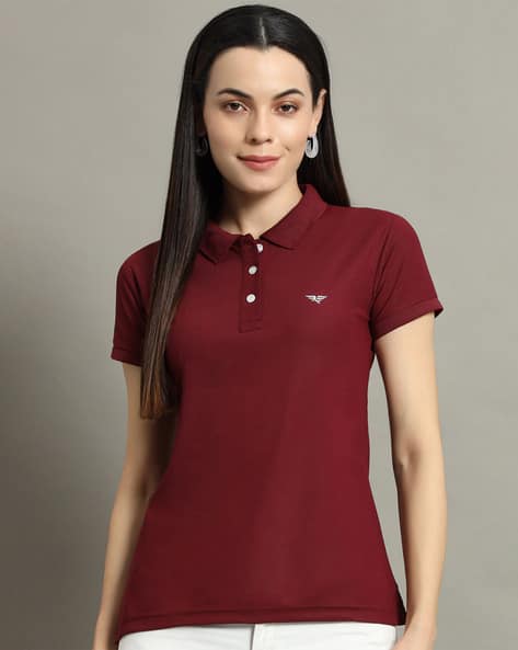 Women Regular Fit Polo T-Shirt with Short Sleeves