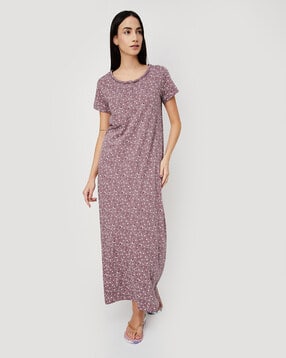 max Women Floral Print Round-Neck Nightgown-picture-30