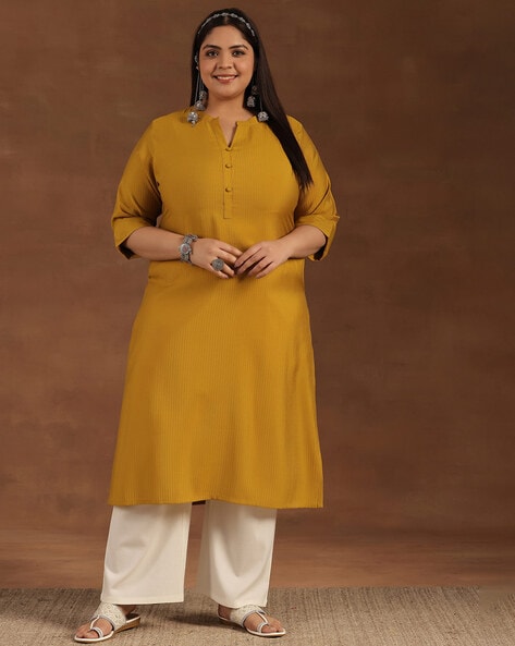 Women Straight Kurta with Button Accent