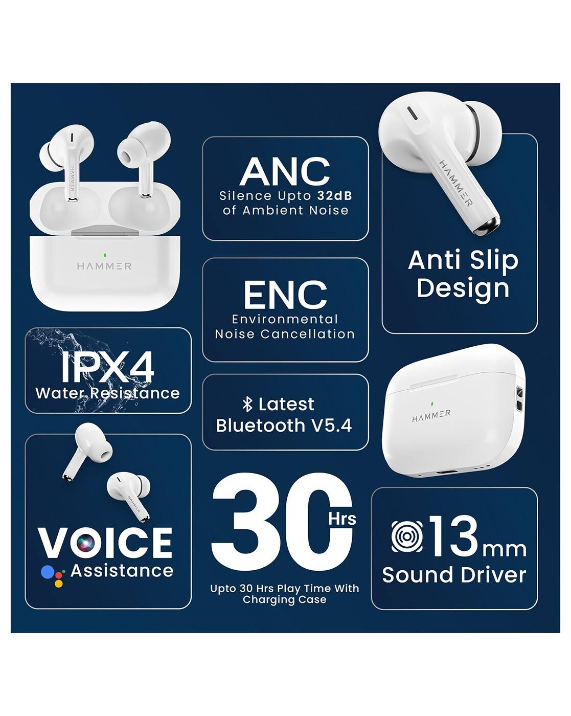 Buy White Headphones for Tech by Hammer Online