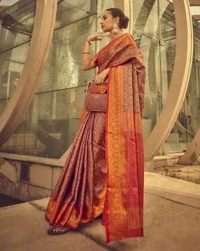 odette Women Floral Woven Banarasi Saree with Contrast Border-picture-28