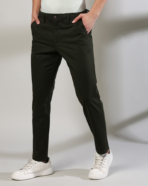 Men Cropped Fit Flat-Front Chinos