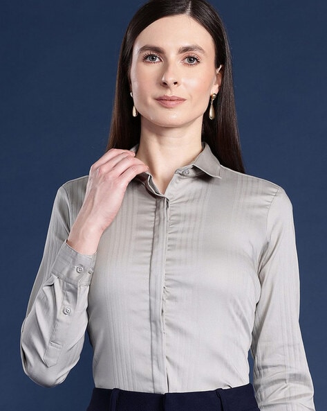 Hancock Women Self-Design Regular Fit Shirt