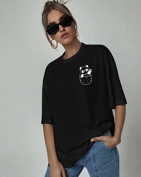 Panda Bewakoof T Shirts Female Buy Black Tshirts For Women By Calm