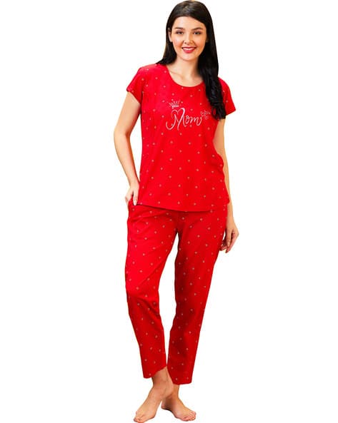 Women Polka-Dot Top Pyjamas Sets