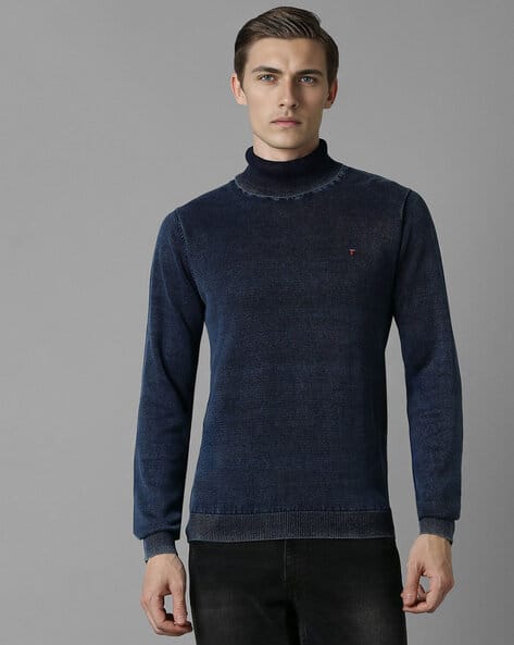 Men Regular Fit Turtleneck Cotton Pullover