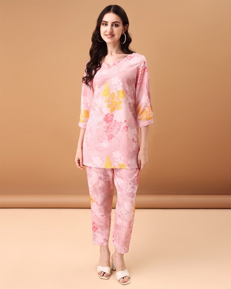 Gorgone Women Floral Print Top & Pants Co-Ord Sets