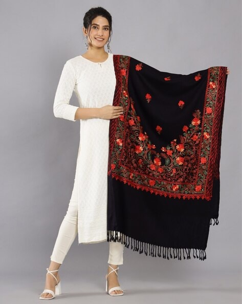 Women Embroidered Stole with Tassels Price in India