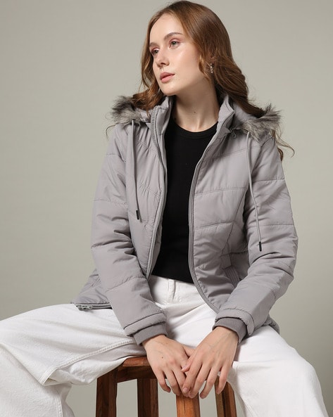 Grey women's jacket with hood sale