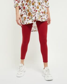 Women Ankle-Length Leggings with Elasticated Waist-image-5