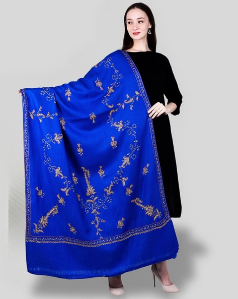 Women Embroidered Shawl with Frayed Hem Price in India