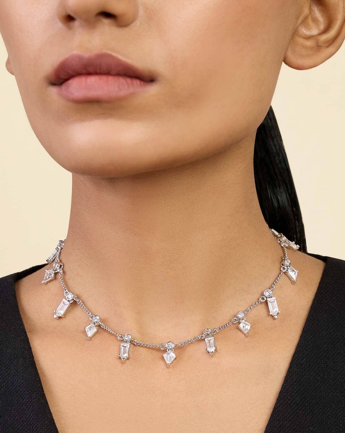 Buy Isharya Rhodium-Plated Dainty Diamonds Stationed Choker