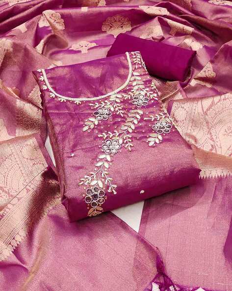 Women Embroidered Unstitched Dress Material Price in India