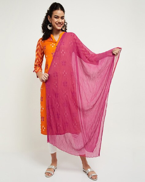 Women Crinkled Dupatta with Beads Price in India