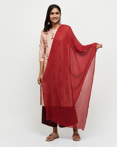 Women Crinkled Dupatta with Beads Price in India