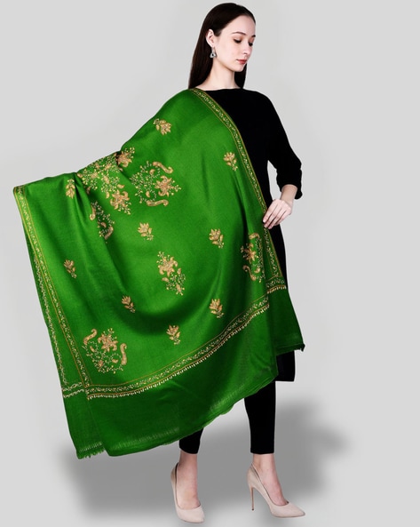 Women Embroidered Shawl with Frayed Hem Price in India