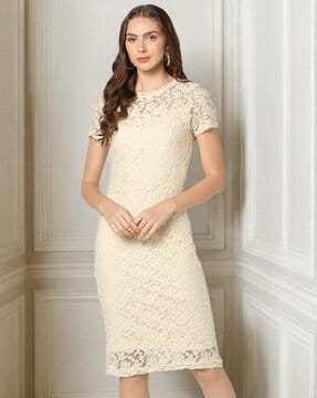 louren back cross lace dress ベージュ M louren back cross lace dress
