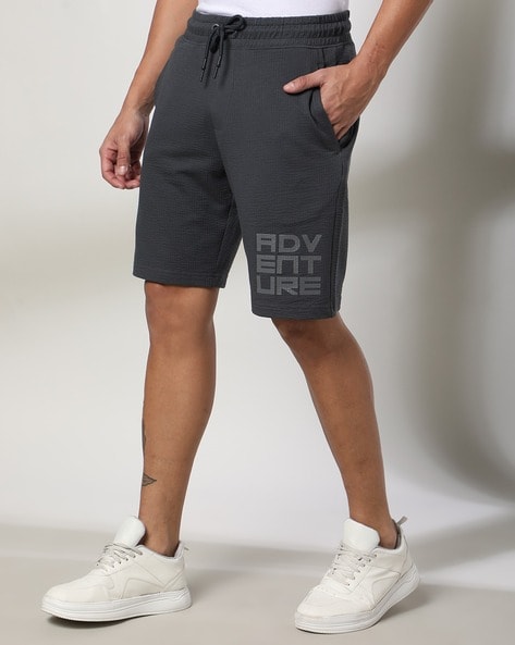 Men Regular Fit Knit Shorts with Placement Print