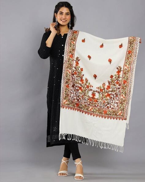 Women Embroidered Stole with Tassels Price in India