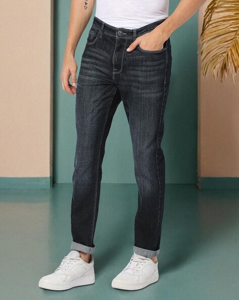 Men Lightly Washed Straight Jeans