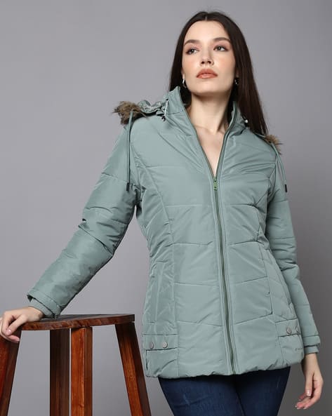 Women Quilted Regular Fit Reversible Parka Jacket