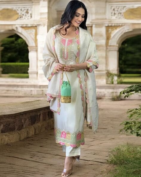 Women Embroidered Straight Kurta Set Price in India