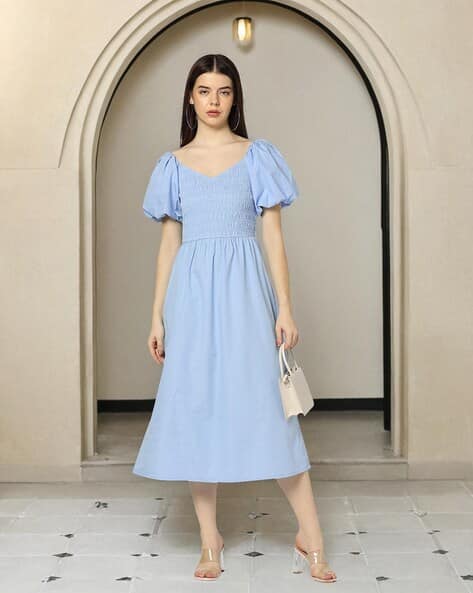 princess polly baby blue dress A-Line High Scoop-Neck Long-Sleeves Wedding Dress Beaded Pleated Satin –  SQOSA main image 0