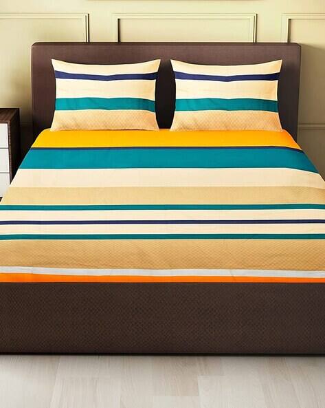 RRC Striped Double Bedsheet with Pillow Covers