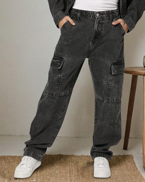 Men Lightly Washed Cargo jeans