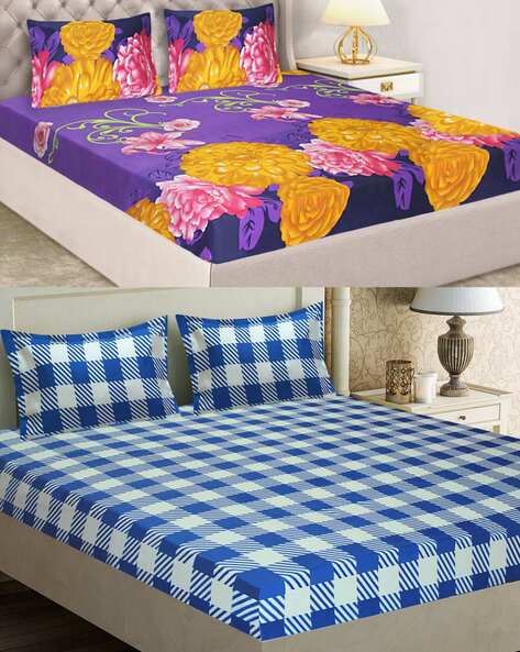 Good Homes Pack of 2 144 TC Printed Double Bedsheet with Pillow Covers