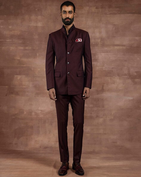 Buy Raghavendra Rathore Button Down Blazer with Patch Pockets Red Color Men AJIO LUXE