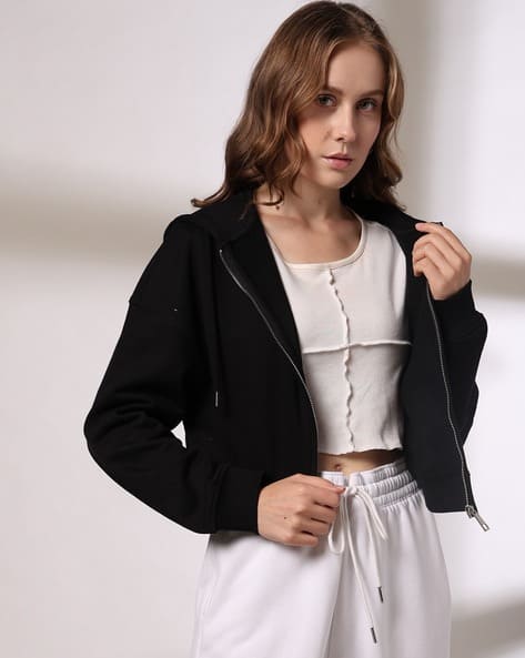 トップス PERVERZE Cropped Hoodie Knit Top Border Cropped Hoodie Knit Top/Black｜PERVERZE | パーバーズの公式