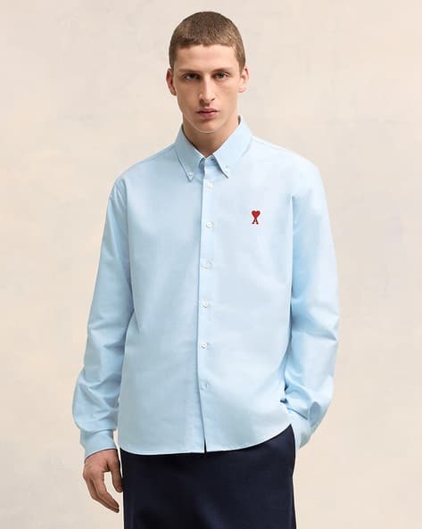 ★AMI PARIS★ Cotton Men's Shirt Sky Blue HSH203C00029475 HS Sky Blue Ami De Coeur Boxy Fit Shirt | AMI PARIS