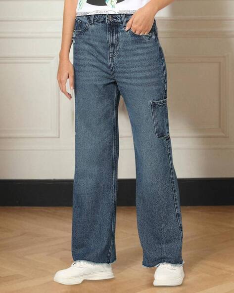 Women Heavily Washed Relaxed Fit Jeans