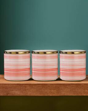 umai Set of 3 Striped Ceramic Airtight Storage Jars with Lid-picture-37