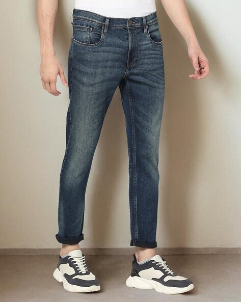 Men Lightly Washed Straight Jeans