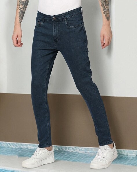 Men Lightly Washed Straight Jeans