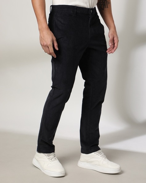 Men Slim Fit Flat-Front Corduroy Trousers