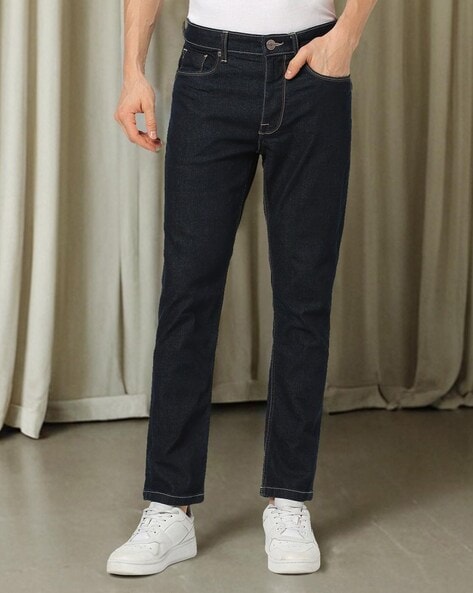 Men Lightly Washed Slim Straight Jeans