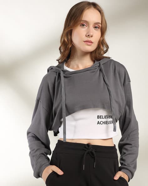 Women Regular Fit Layered Cropped Hoodie