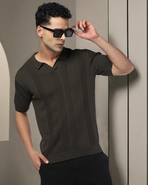 Men Striped Slim Fit Polo T-Shirt