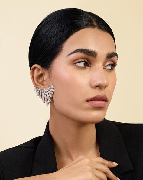 Buy Isharya Rhodium-Plated Crown Jewels Statement Stud Earrings