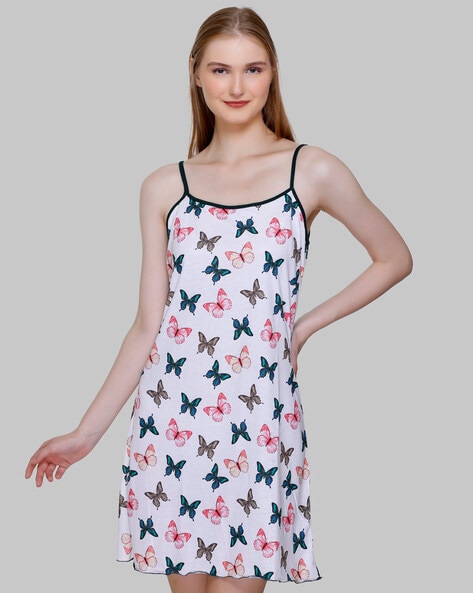 Women Butterfly Print Strappy Shift Dress