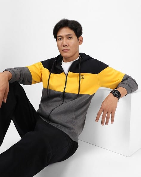 Colourblock Slim Fit Zip-Front Hoodie